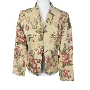 Vtg Josephine Womens Blazer Upholstery Floral Light Golden Tone Hook Front Sz 8